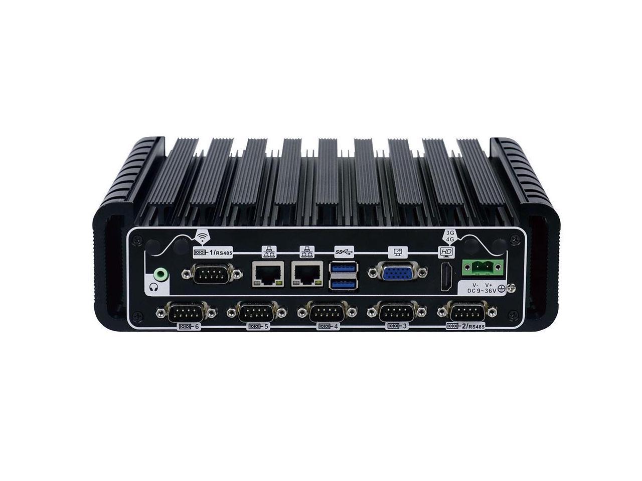 Fanless Industrial PC Rugged Computer IPC Mini PC Windows 10 Pro/ Linux with Intel Core I5 4200U 9 to 36V 4 RS232 6 RS485 2 Intel 82583V LAN 3G 4G WiFi Support SIM Slot 8G RAM 500G HDD I12